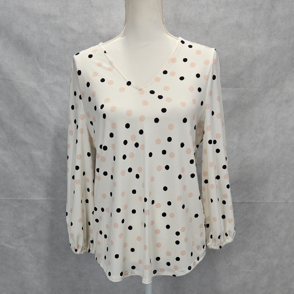 Adrianna Papell Black and Cream Polka Dot Blouse